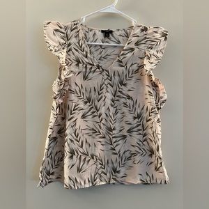 Ann Taylor Pink/Green Linen Ruffle Sleeve Blouse - XXSP